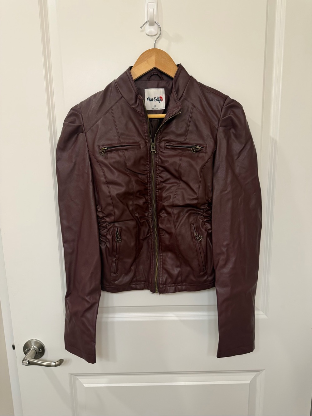Miss Selfridge Women's Wine Faux Leather Zip Jacket